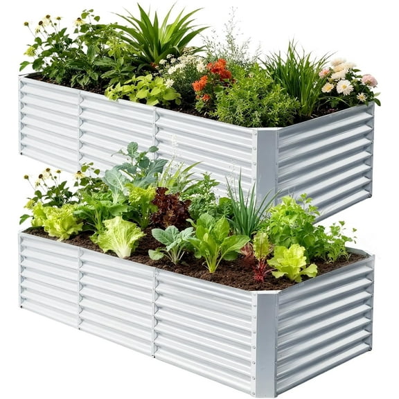 XYJBHB Galvanized Raised Garden Bed Kit, 8x4x2ft Galvanized Planter Oval Large Metal Raised Garden Boxes Outdoor for Vegetables, 2 PCS