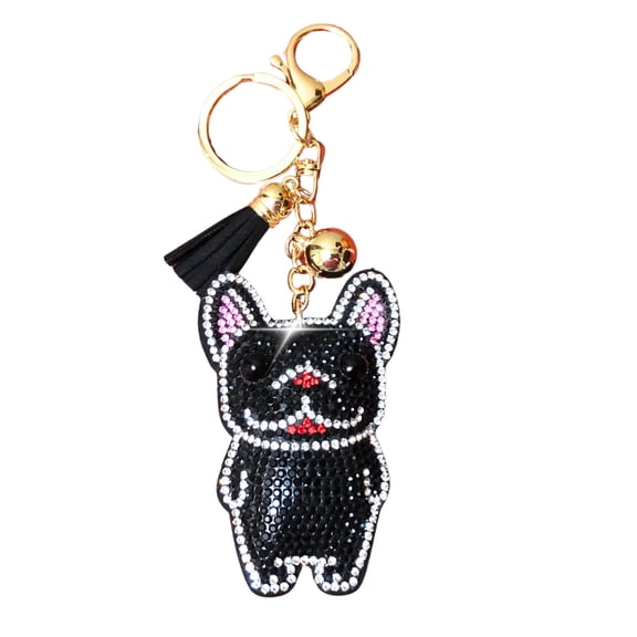 Popfizzy Handmade Black French Bulldog Keychains for Women, Rhinestone Purse Charms for Handbags, Dog Gifts for Dog Lovers