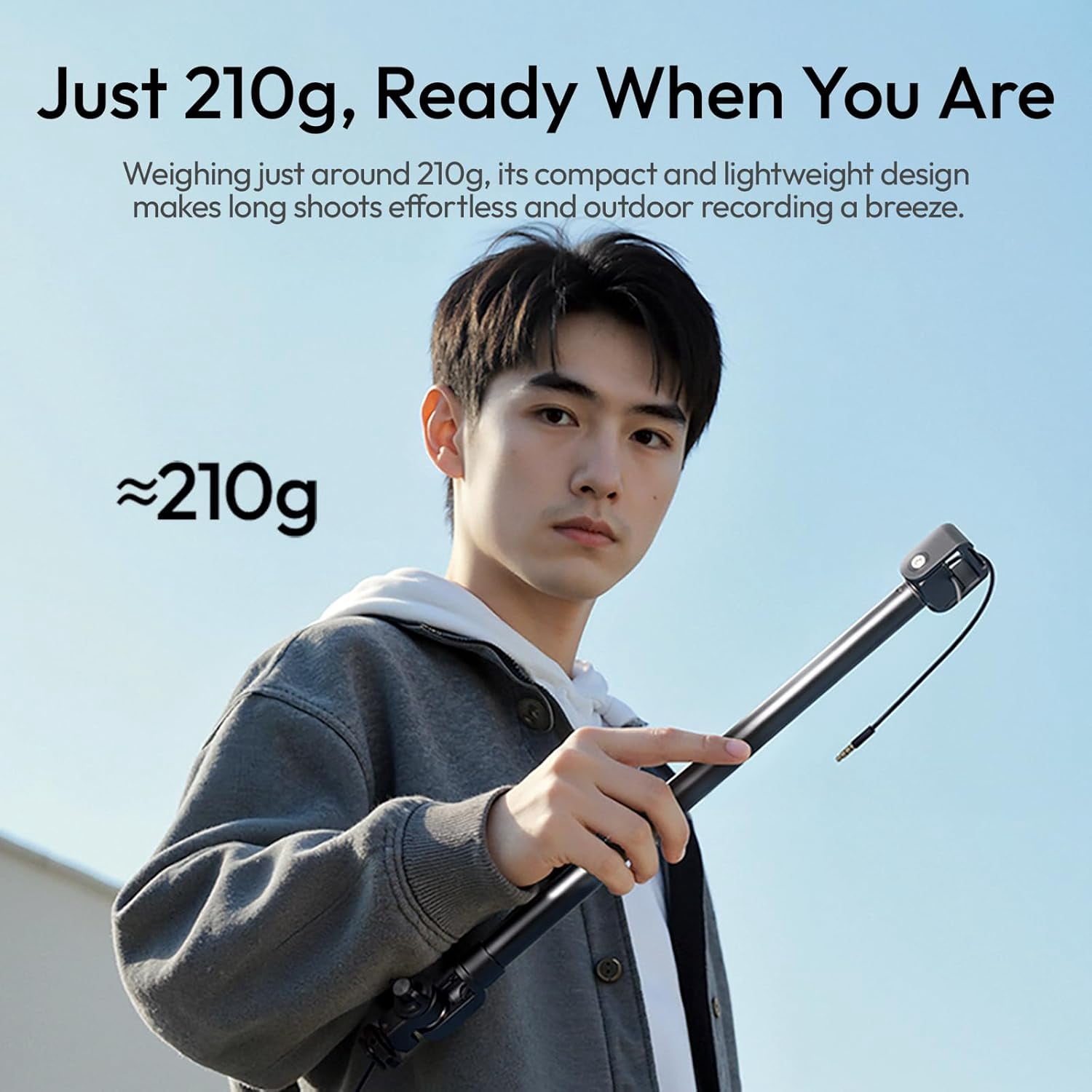 ZJ08 Extendable Cold Shoe Mic Arm Pole with Built-in 3.5mm Audio , 3 Section Aluminum Microphone  Pole for Cold Shoe Microphones, Angle Length Adjustable, 1KG  Load