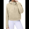 thumbnail image 2 of Sudadera con Capucha para Mujer, de Larga, Corta, con Media Cremallera y Bolsillos con Orificio para el Pulgar. Albaricoque XXL, 2 of 6