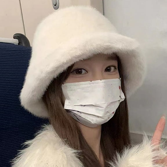 Women Winter Hat Thick Fuzzy Plush Faux Fur Heat Retention Windproof Fisherman Hat Short Brim Solid Color Outdoor Cycling Skiing Cap