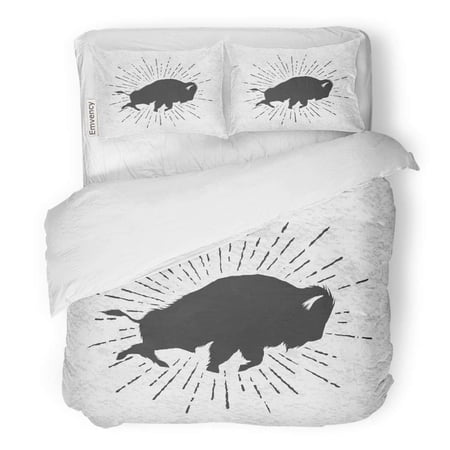 KXMDXA 3 Piece Bedding Set Bison Angry Buffalo on Vintage Symbol Bull White Antique Badge Twin Size Duvet Cover with 2 Pillowcase for Home Bedding Room Decoration