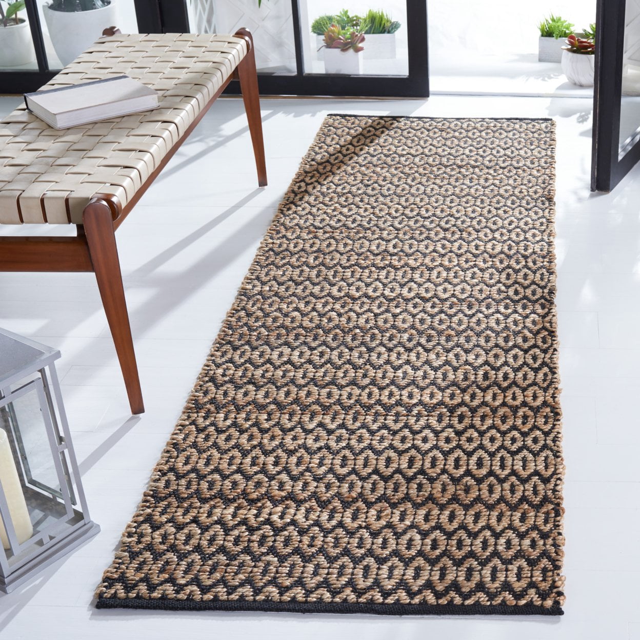 SAFAVIEH Natural Fiber Kalisha Geometric Area Rug, Natural/Black, 6' x 9'