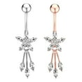 thumbnail image 3 of Navel Ring Rhinestone Flower Stainless Steel Body Piercing Jewelry Belly Ring, 3 of 10