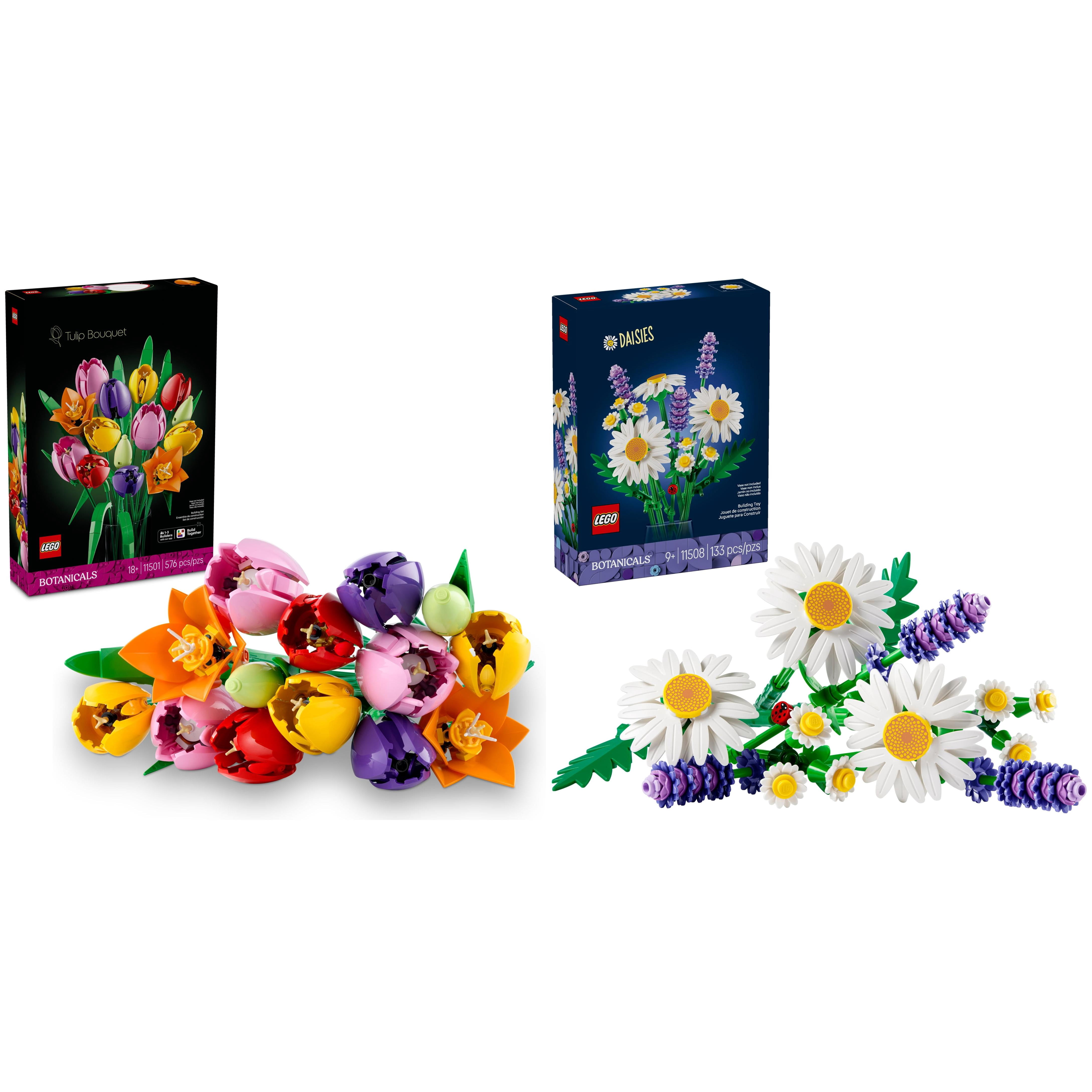 LEGO Botanicals Tulips & Daisies Bundle - Building Sets for Adults, Ages 18+ - Mother's Day Gifts - Artificial Flowers Home Office, Bedroom Decor - 11501 & 11508
