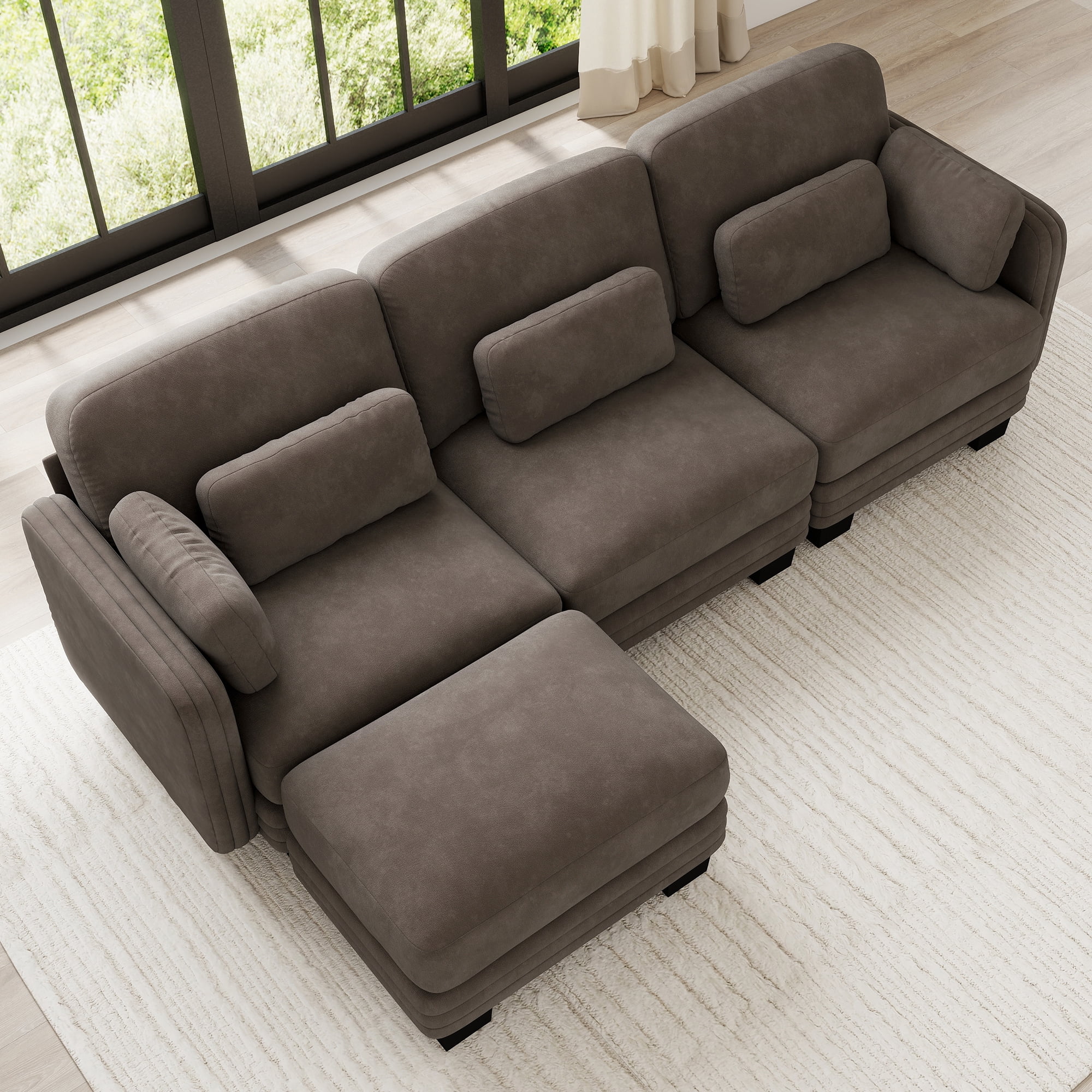 100" L Shape Modern Modular Sectional 3 Seater Sofa Couch with Movable Ottoman and 5 Pillows