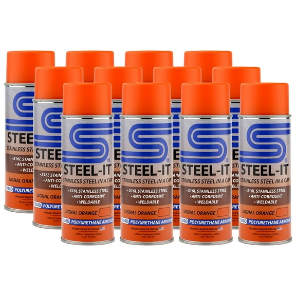 Steel-It 1350D Polyurethane, Industrial Paint Coatings, Weldable, Easy to Apply - Signal Orange (12 Pack)