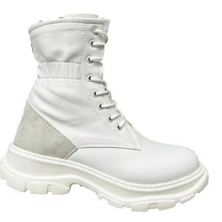 

Paiwinds Boots for Women Women s Outdoor Leather Boots Trend England Style HighBoots White