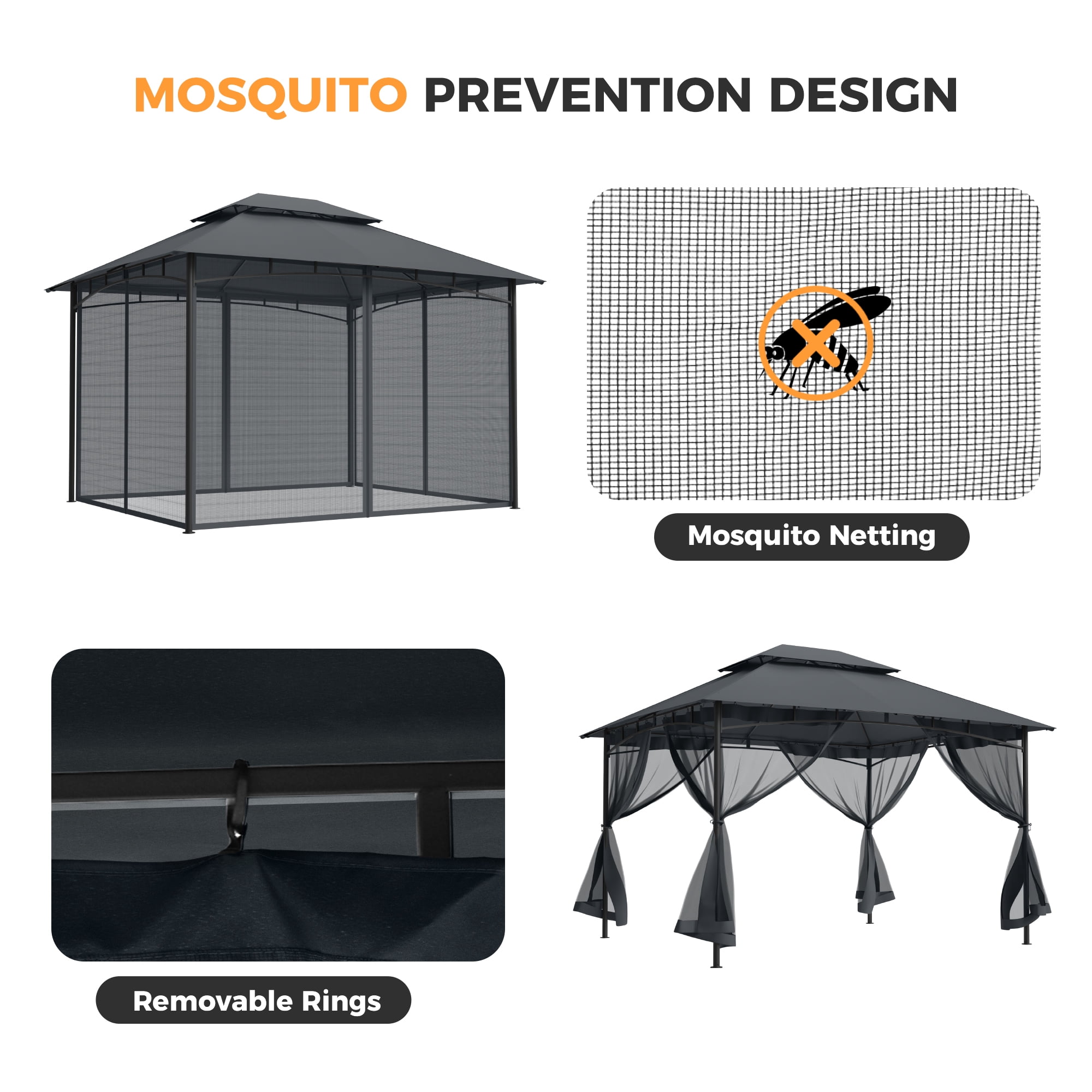 HAPPATIO Patio Gazebo 10' X 12', Ventilated Double Roof & Mosquito Netting, Outdoor Gazebo with Metal Frame, Soft Top Canopy for Backyard, Deck, Poolside