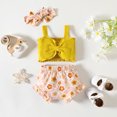 thumbnail image 2 of Siilsaa Girls outfit Sets Girl's Two Piece Outfits Ruffle Trim Short Sleeve T Shirt and Plaid Skirt Sets Yellow,6M, 2 of 4