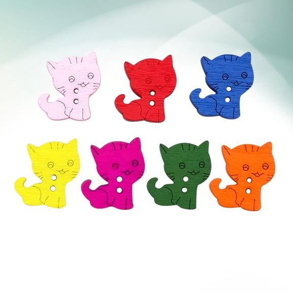 LEORX 100Pack Cute Cat Shape Buttons For Craft Projects Wood Material Decoration for Sewing