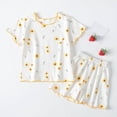 thumbnail image 2 of Zshosam Baby Girl Pajamas Kids Girls Pajamas Set Silk Satin Print Short Sleeve Button-Down Shirts Shorts Summer Clothes for Girls Clothes Size 6 12 Months,(Yellow 6-12 Months), 2 of 3