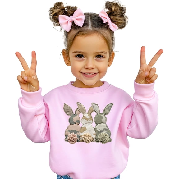 Camo 3 Easter Bunnies Sweatshirt for Women Teens & Kids Spring Family Matching Pullover Pink Sweatshirt 4T