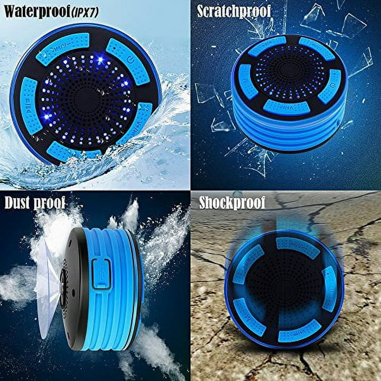 BassPal Shower Speaker Waterpoof IPX7 Portable Wireless Bluetooth Speakers with Radio Suction Cup LED Mood Lights Super Bass HD Sound Perfect