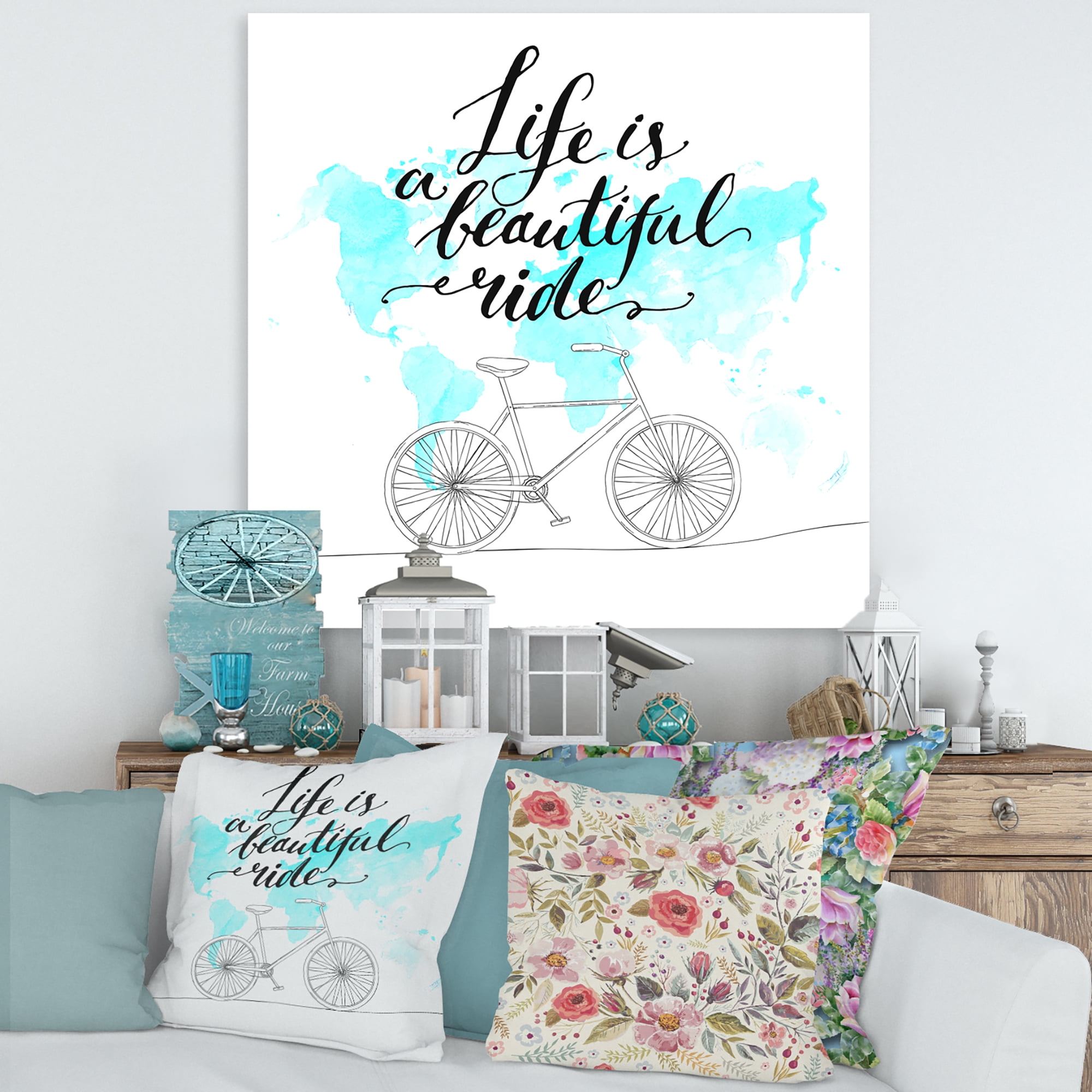 Designart ' Life Is A Beautiful Ride With Bicycle ' Traditional Canvas Wall Art Print