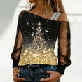thumbnail image 4 of Fiaer Christmas Women Long T Shirts Sequin Mesh Tops Print Casual Splice off Shoulder Cold Loose Sleeve T-Shirt Shiny Tee Gold XXL, 4 of 4
