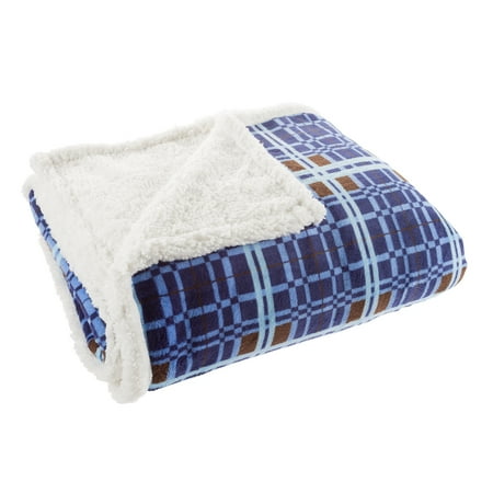 Sherpa Fleece Throw Blanket With Blue and Brown Plaid ...