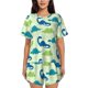 thumbnail image 1 of Balery Cute Dinosaur Blue Green Conjunto de Pijama para Mujer con Estampado, Dos Piezas de Manga Corta y Shorts, Ropa de Dormir Suave con Cuello Redondo y Bolsillos-X-Large, 1 of 6