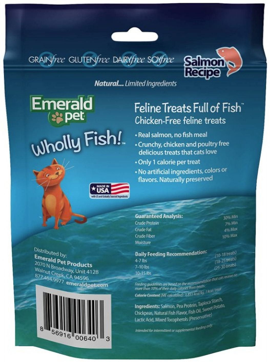 6 Pack Emerald Pet Wholly Fish! Cat Treats Salmon Recipe [Cat Crunchy Treats, Bulk Cat Supplies, Emerald Pet] 18 oz (6 x 3 oz)