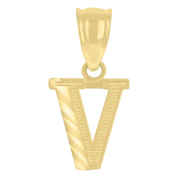 10kt Real Yellow Gold Unisex Initial Letter "V" Charm Pendant