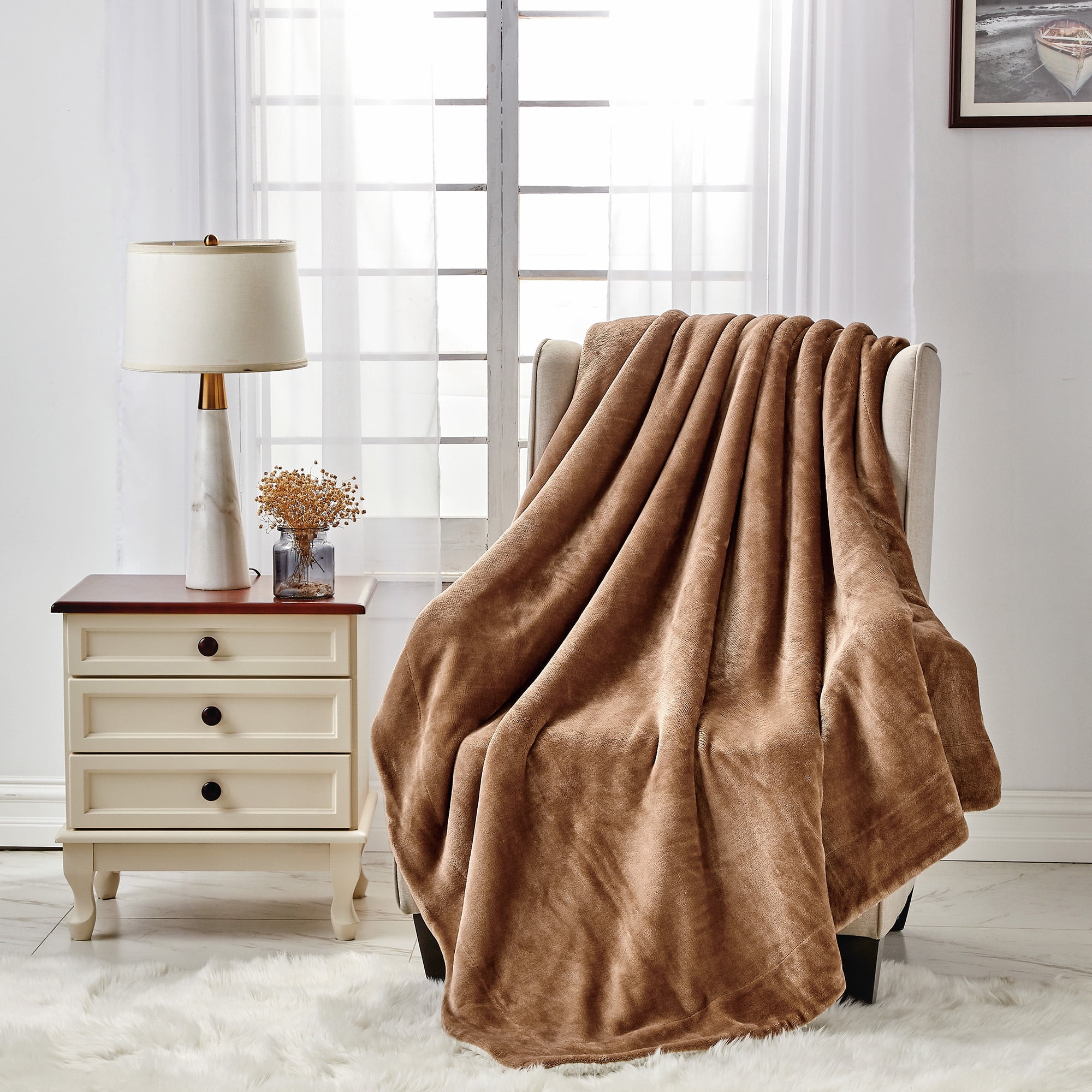 Sherpa Camel Throw Blanket Super Soft Flannel Reversible Ultra