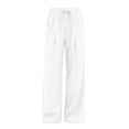 thumbnail image 3 of Lmueinov Wide Leg Pants for Women 100% Cotton Flowy Palazzo Drawstring Elastic Waist Trousers with Pockets Summer Fall Beach Vacation Clothes, 3 of 5
