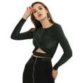 thumbnail image 4 of MODA NOVA Junior's Long Sleeve Crew Neck Cut Out Glitter Crop Tops Black L, 4 of 7