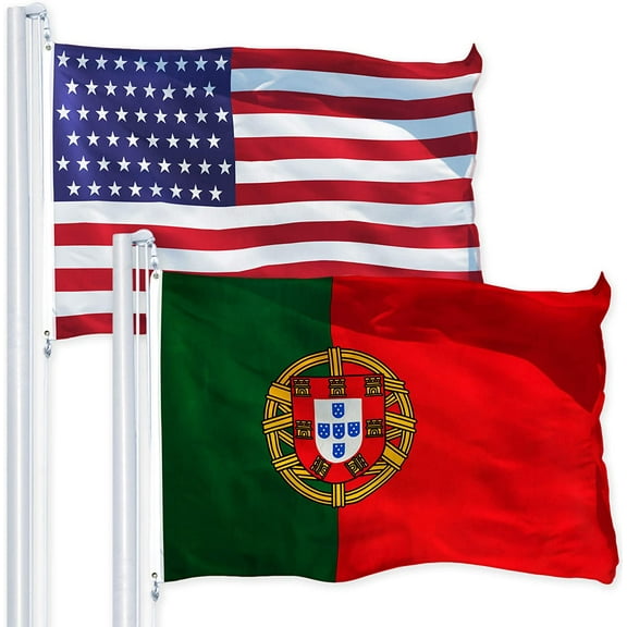 G128 Combo Pack: USA American Flag 3x5 Ft 150D Printed Stars & Portugal (Portugese) Flag 3x5 Ft 150D Printed