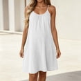 thumbnail image 2 of Ecqkame Summer Slip Dresses for Women Casual Spaghetti Strap Cotton Linen Sleeveless Mini Sundress Lightweight Flowy Beach Vacation Dress White XXL, 2 of 8