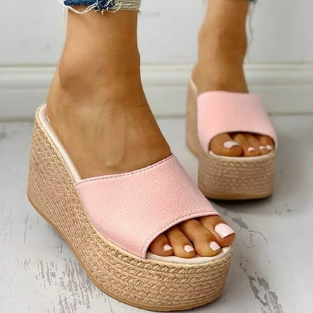 Sehao Women s slipper Slippers for Women Ladies Wedges Slippers Causal Peep Toe Shoes Classic Fit Sandals Bag&Shoes Accessory Pink 40