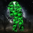 thumbnail image 7 of Halloween Pajamas Women Full Theme Printed Silk Satin 2 Pc Short Sleeve Button Down Lapel Pocket Shirts Loose Straight Casual Pants Comfy Nightwear Fall Winter Loungewear Sets Woman Green XL, 7 of 7