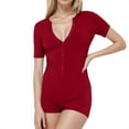thumbnail image 4 of 2DXuixsh Barboteuses pour Femmes Printemps Aguichant Col en V Manches Courtes Combinaison Pyjama Ensemble Gym Justaucorps Rouge Taille P, 4 of 7