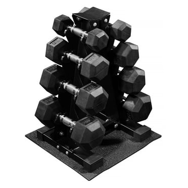 BalanceFrom Dumbbell Set with Stand, Rubber Encased Hand Weights, 100lbs