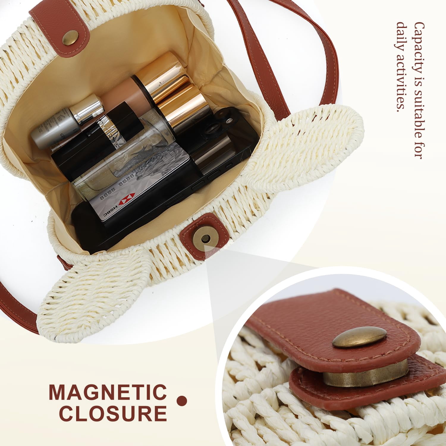 Round Rattan Purse for Women Wicker Crossbody Bag Cute Summer Beach Bag Woven Handbag for Vacation