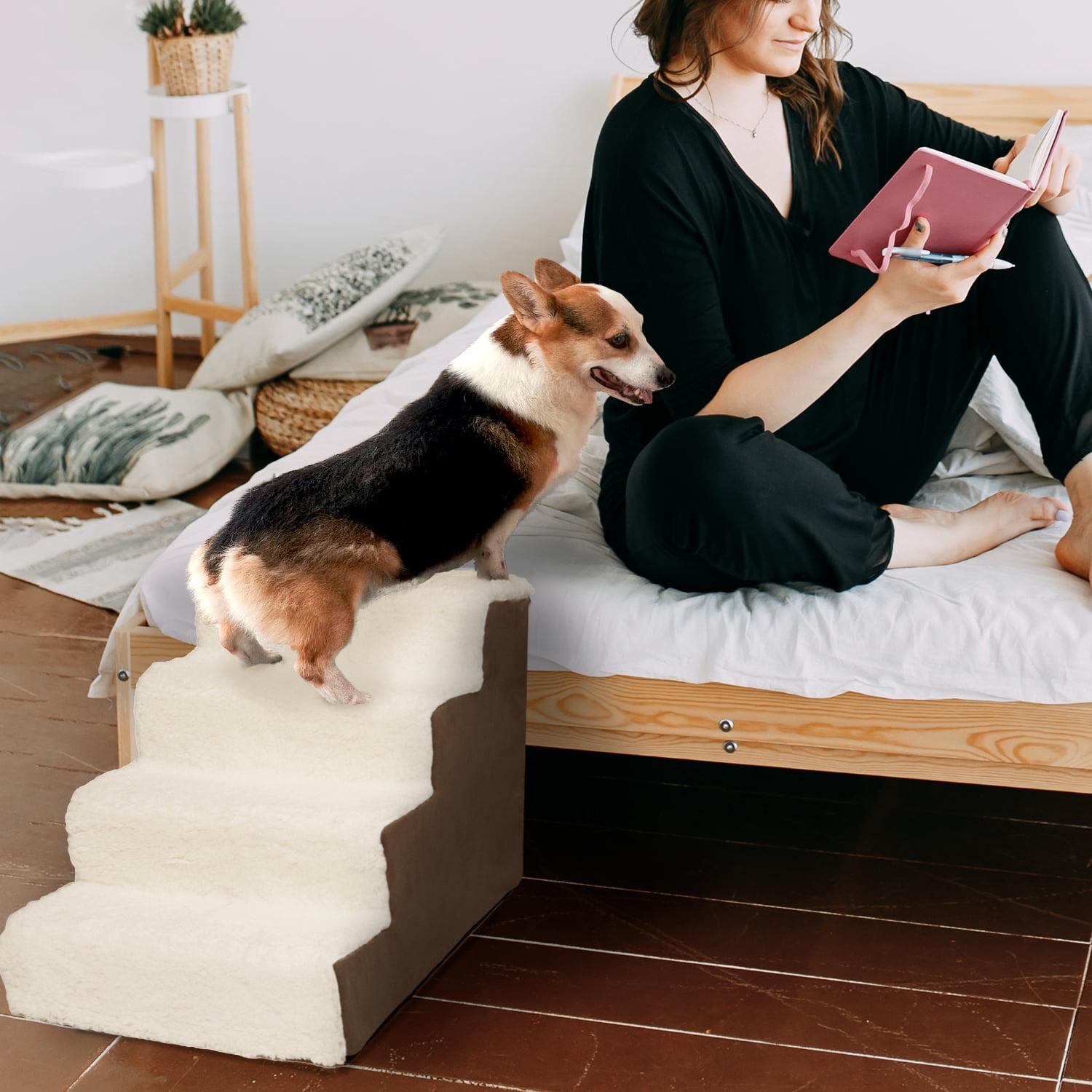 Precious Tails Deluxe High-Density Foam 4-Step Pet Stairs for Dogs and Cats - Durable, Lightweight, and Portable Staircase for Easy Mobility Assistance