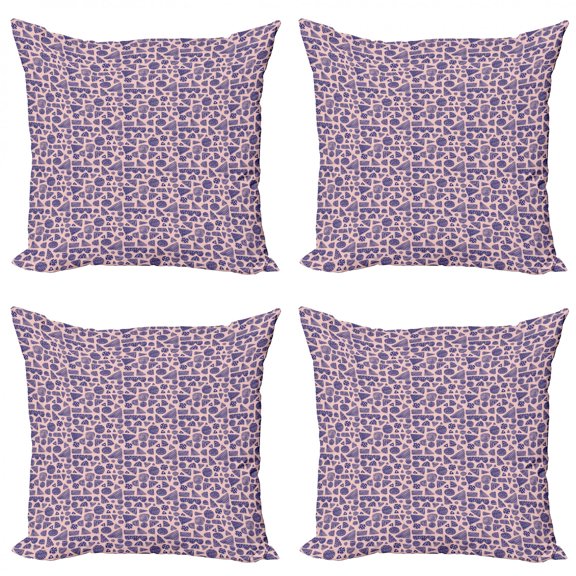 Abstract Throw Pillow Cushion Case Pack of 4, Repetitive Pattern with Abstract Spotted Simple Shapes Bicolour Design, Modern Accent Double-Sided Print, 4 Sizes, Blush Dark Lavender, by Ambesonne