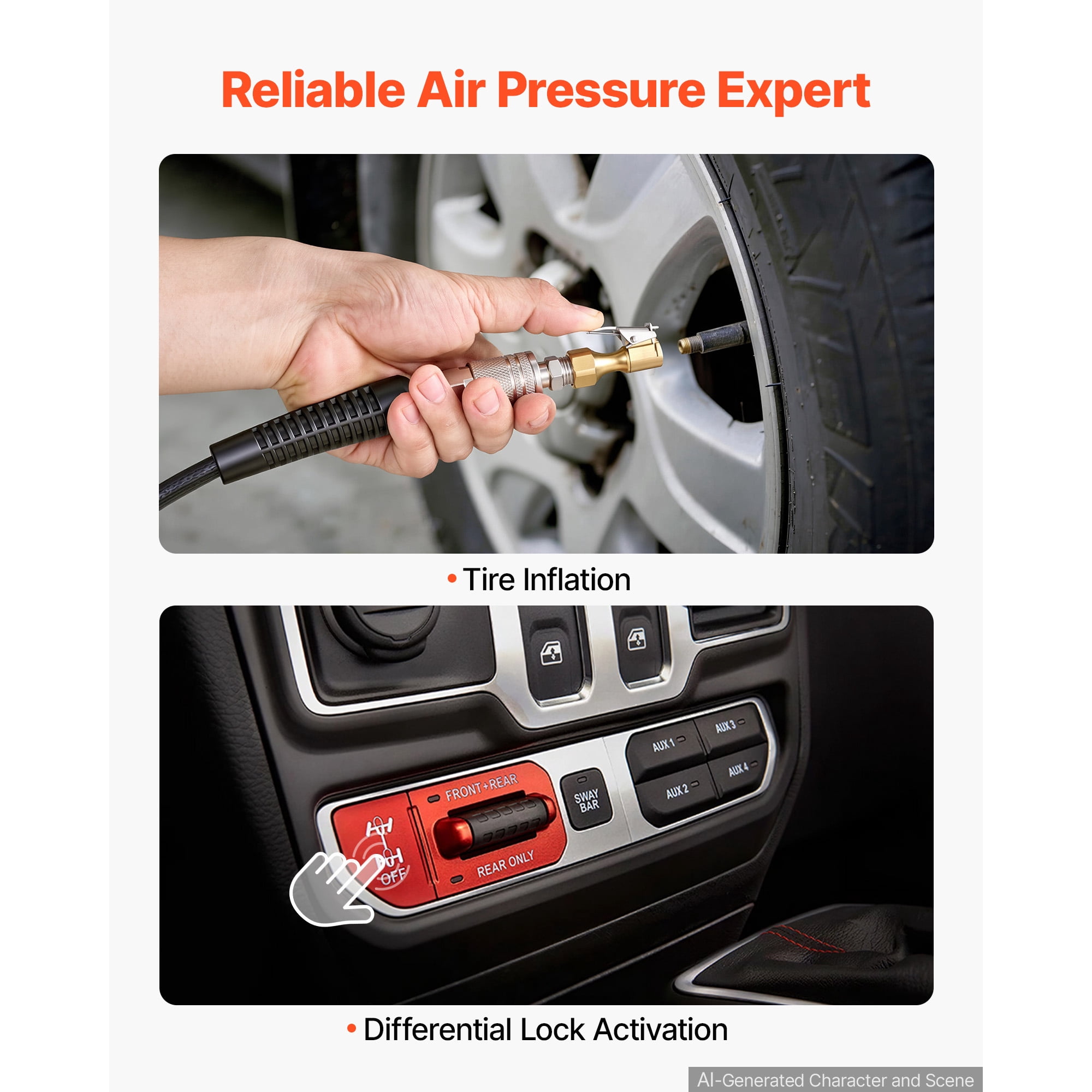KFFKFF 12V Dual-Cylinder Air Compressor, 1HP 4.73 SCFM Portable Tire Inflator, Max 150PSI Heavy-Duty Air Pump with Differential Lock Harness for Trucks, SUVs, and Off-Road Vehicles