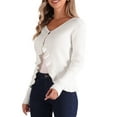 thumbnail image 4 of Suéter cárdigan de manga larga INSPIRE CHIC para mujer con botones, volantes y escote en V XL blanco, 4 of 6