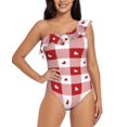 thumbnail image 2 of Yiaed Plaid Heart Print Women One Piece Swimsuits Tummy Control One Shoulder Bathing Suits Pattern Ruffle Swimwear-X-Large, 2 of 8