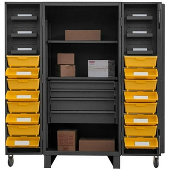 Durham HDC36-DC16TB4DR2S95 12 Gauge Lockable Cabinet with 12 Yellow Tilt Bins & 4 Adjustable Shelves & 6 Door Shelves, Gray - 36 in.
