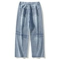 thumbnail image 4 of Luwomo Men Jeans Washed Gradient High Waist Wide Tapered Leg Streetwear Trousers Male Denim Pants, 4 of 8