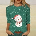 thumbnail image 2 of Fiaer Womens T Shirts Chritmas 3/4 Sleeve Plus Size Snowman Tshirts Crew Neck Trendy Baggy Casual Casual Tops Green1 M, 2 of 4