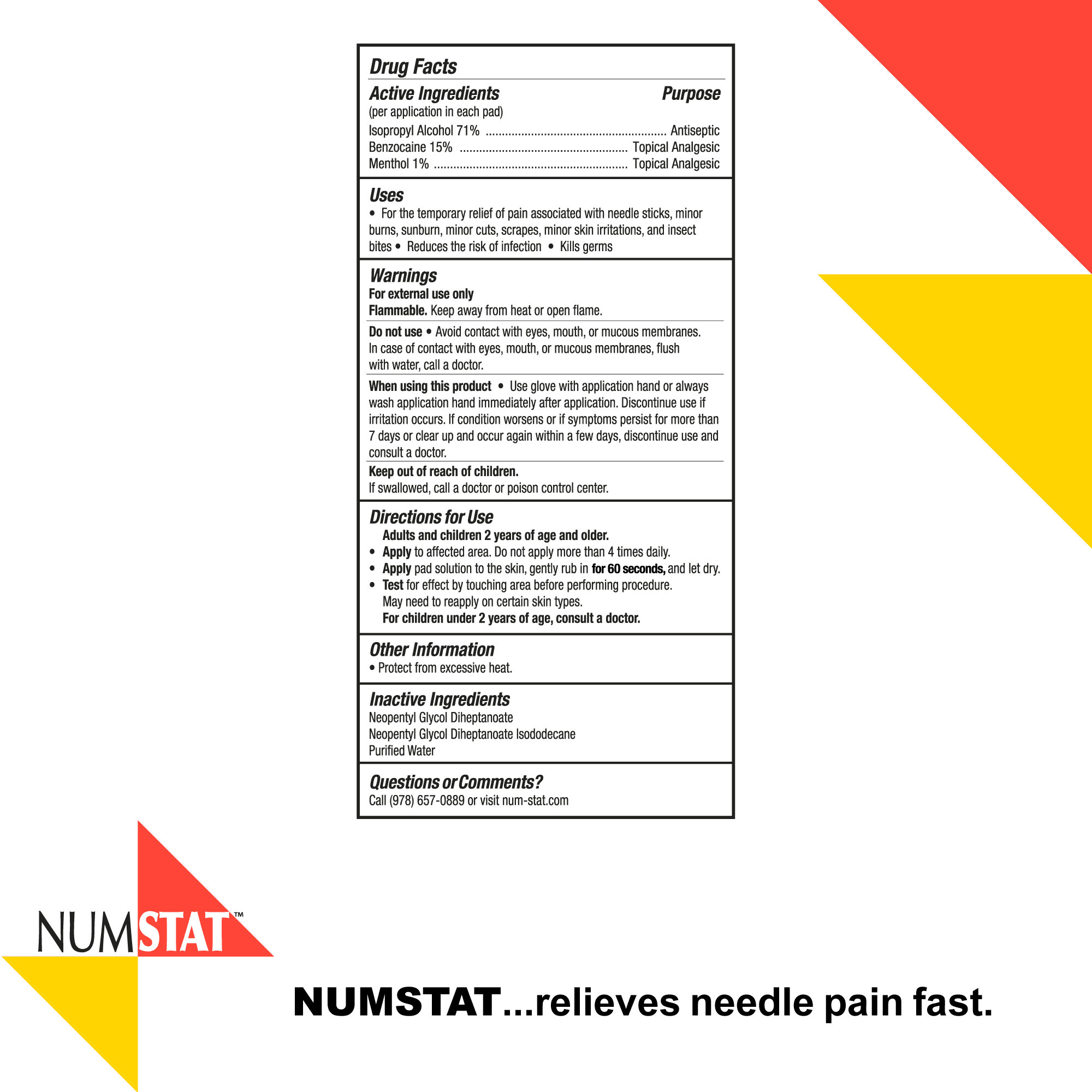 Numstat Antiseptic Numbing Wipes for Needle Pain Relief, 2-In-1 Formula with Benzocaine, Isopropyl Alcohol and Menthol - 30 Prep Pads