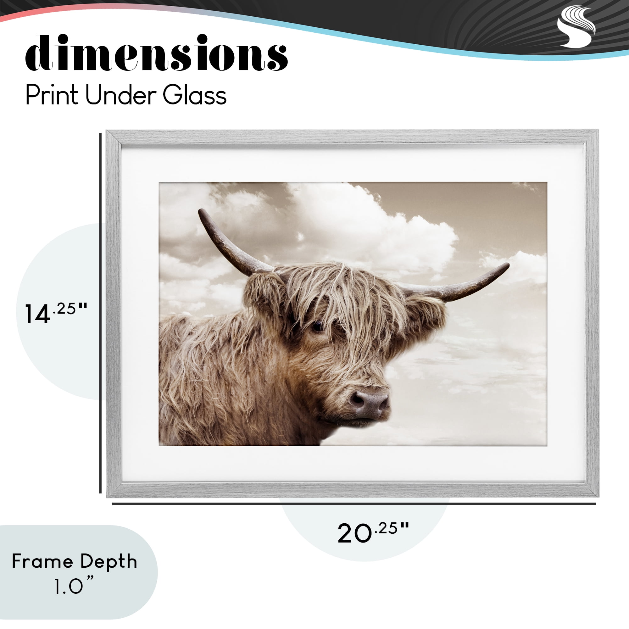 Stupell Industries Shaggy Highland Cow & Clouds Gray Framed Print Under Glass, design by CAD Designs