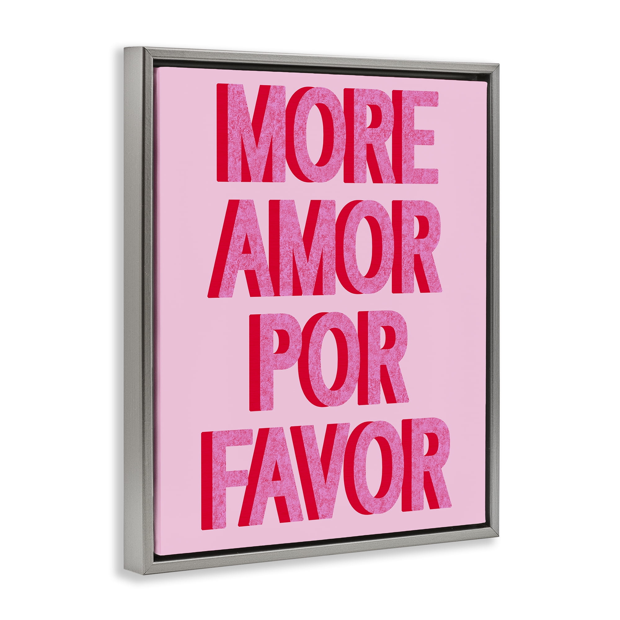 Stupell Industries Pink More Amor Typography Painting Gray Floater Framed Art Print Wall Art, 25 x 31