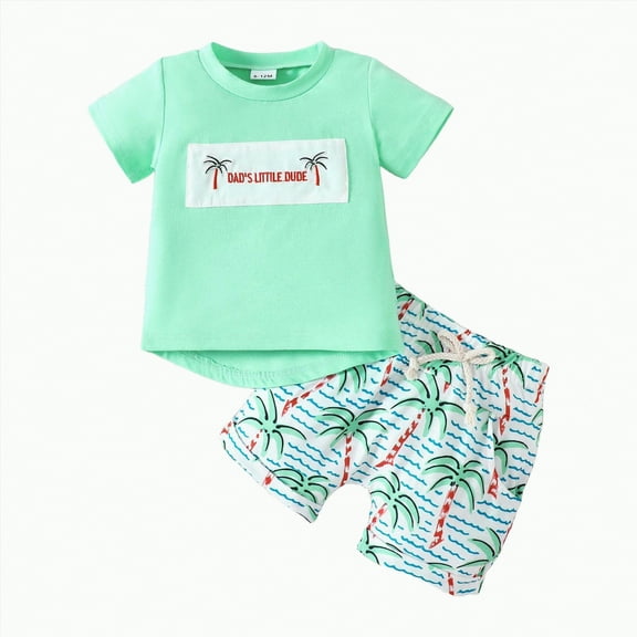 TOWED22 Toddler Baby Boy Clothes Summer Short Sleeve T Shirt and Shorts Cute Infant Baby Boy Outfits Clothing Set(Green,18-24 Months)
