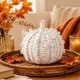 thumbnail image 4 of White Hand Woven Pumpkin Decor, Handmade Fall Pumpkin Figurine, Halloween Thanksgiving Tabletop Ornament, Rustic Fabric Pumpkin Decoration for Shelf Mantel Home Party Autumn Decor Gift, 4 of 6