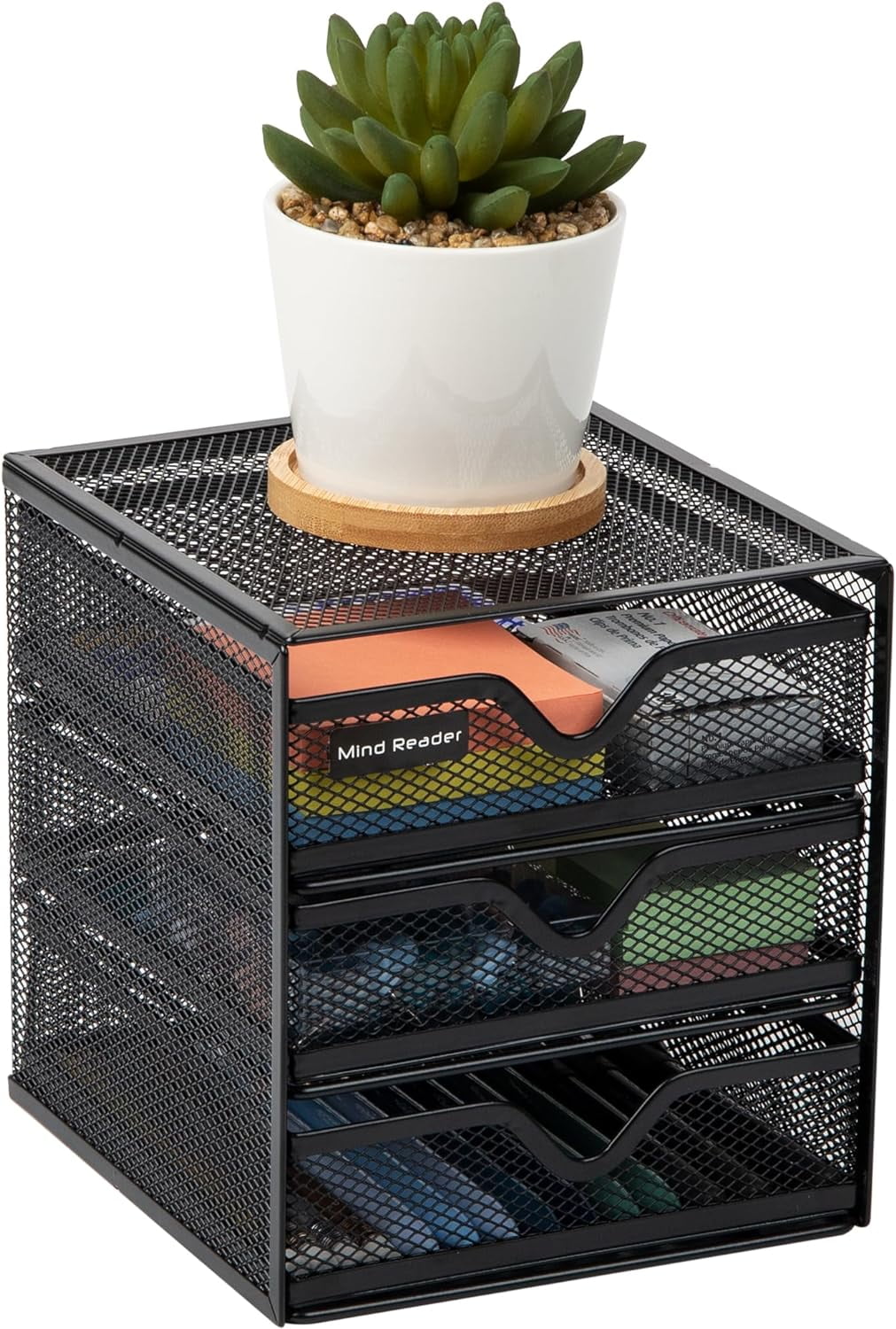 Desktop Accessory Storage, Desk Supplies, Organizer, Office, Metal Mesh, 6.25" L x 6.5" W x 6.5" H, Black