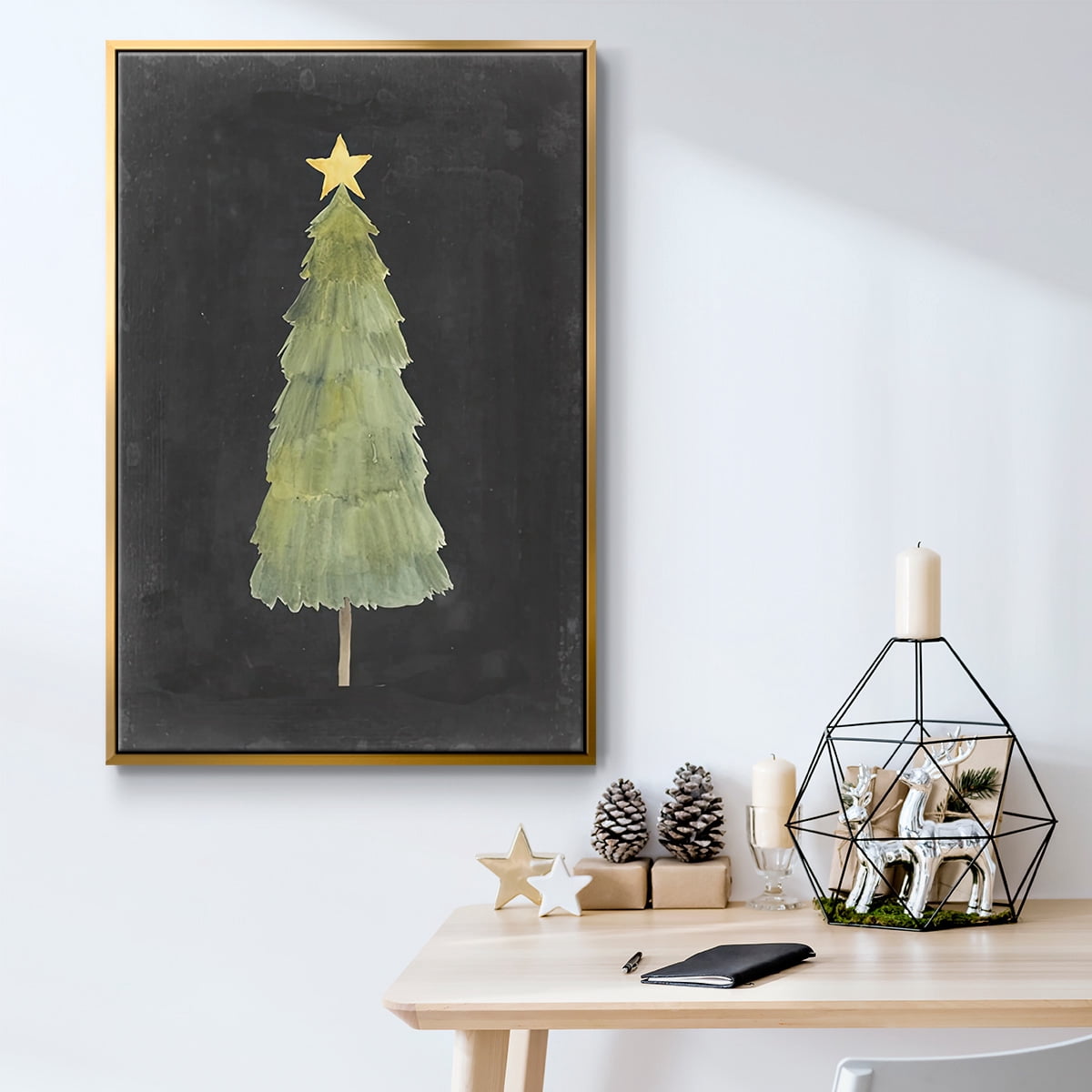 Christmas Glow Collection F - Framed Gallery Wrapped Holiday Canvas - 17 x 25 - Gold Frame