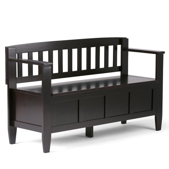 Simpli Home Brooklyn SOLID WOOD 48 inch Wide Contemporary Entryway Storage Bench in Coffee Brown